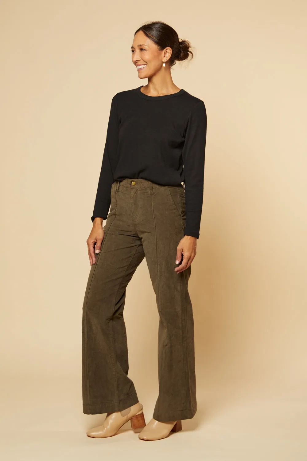 Adrift Wide Leg Brushed Cotton Pant in Olive