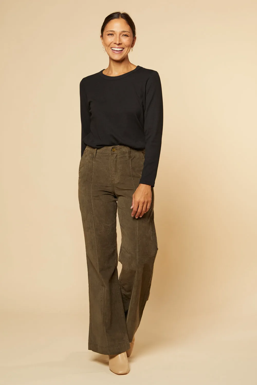 Adrift Wide Leg Brushed Cotton Pant in Olive