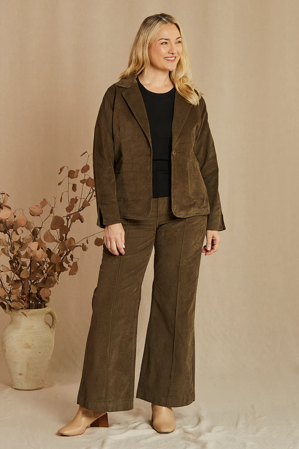 Adrift Wide Leg Brushed Cotton Pant in Olive