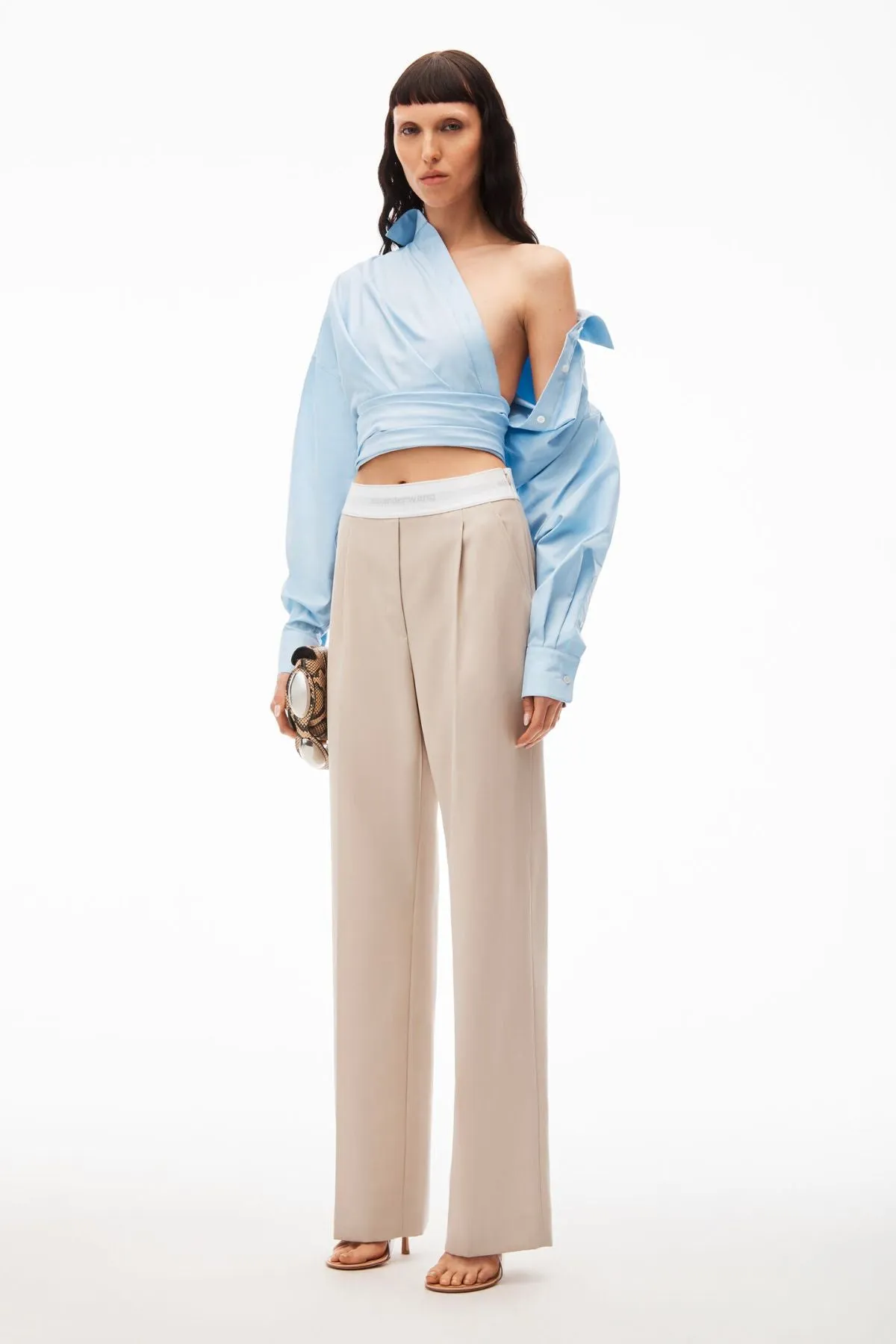 Alexander Wang High Waisted Logo Elastic Pleated Pants - Feather