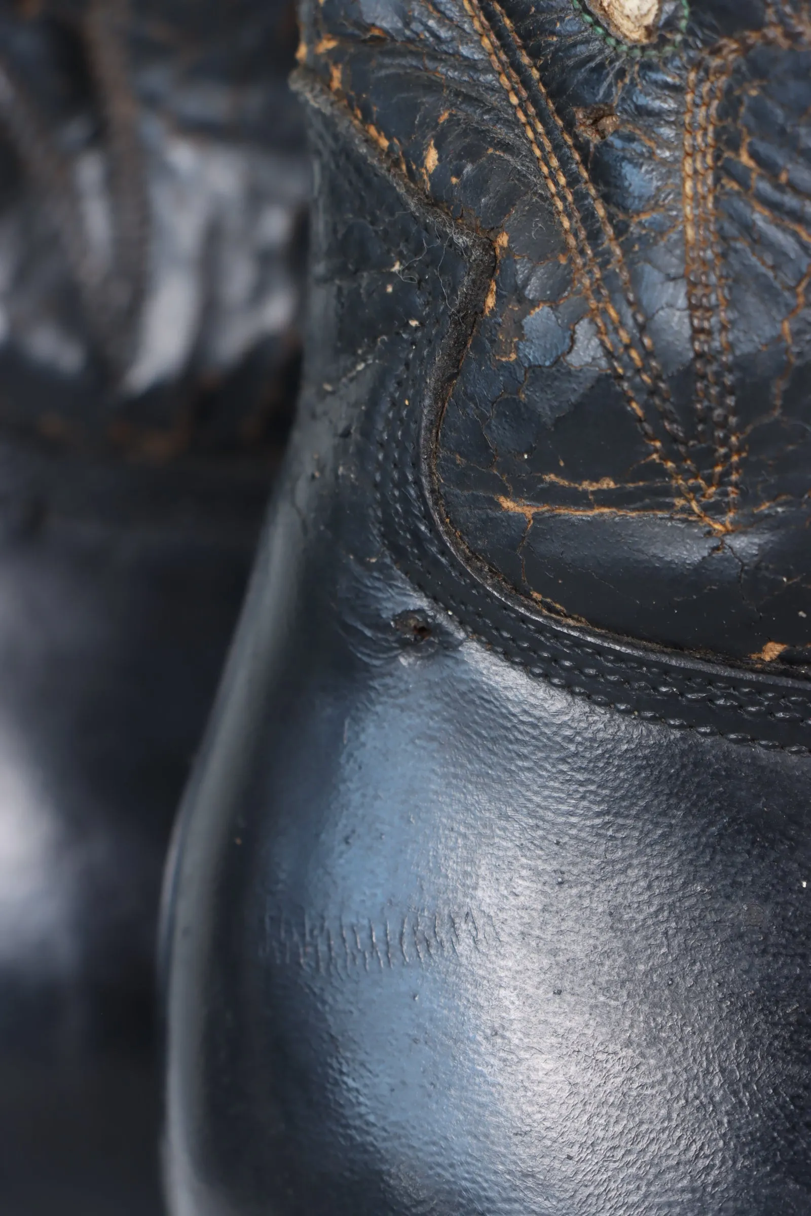 Antique 1920/30s Butterfly Inlay Black Leather Cowboy Boots (10.5)