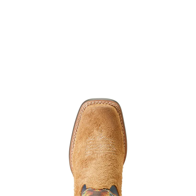 'Ariat' Kids' 9 Derby Monroe Western Cutter Toe - Tan Roughout / Inkwell