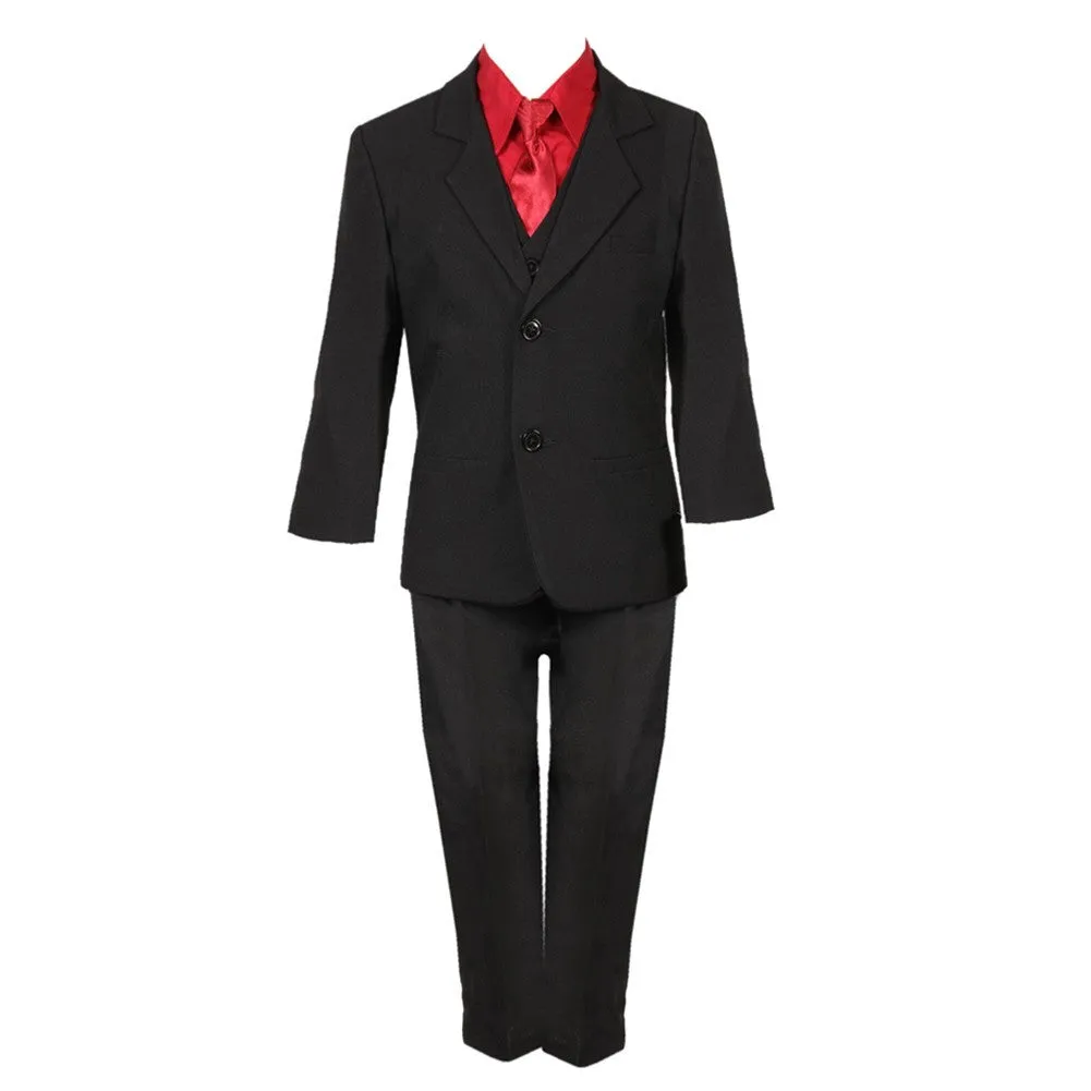 Baby Boys Black Red 5 Piece Vest Jacket Pants Special Occasion Suit 12-24M