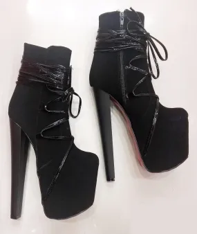 Black Suede Lace Up Platform Red High Heel Boots