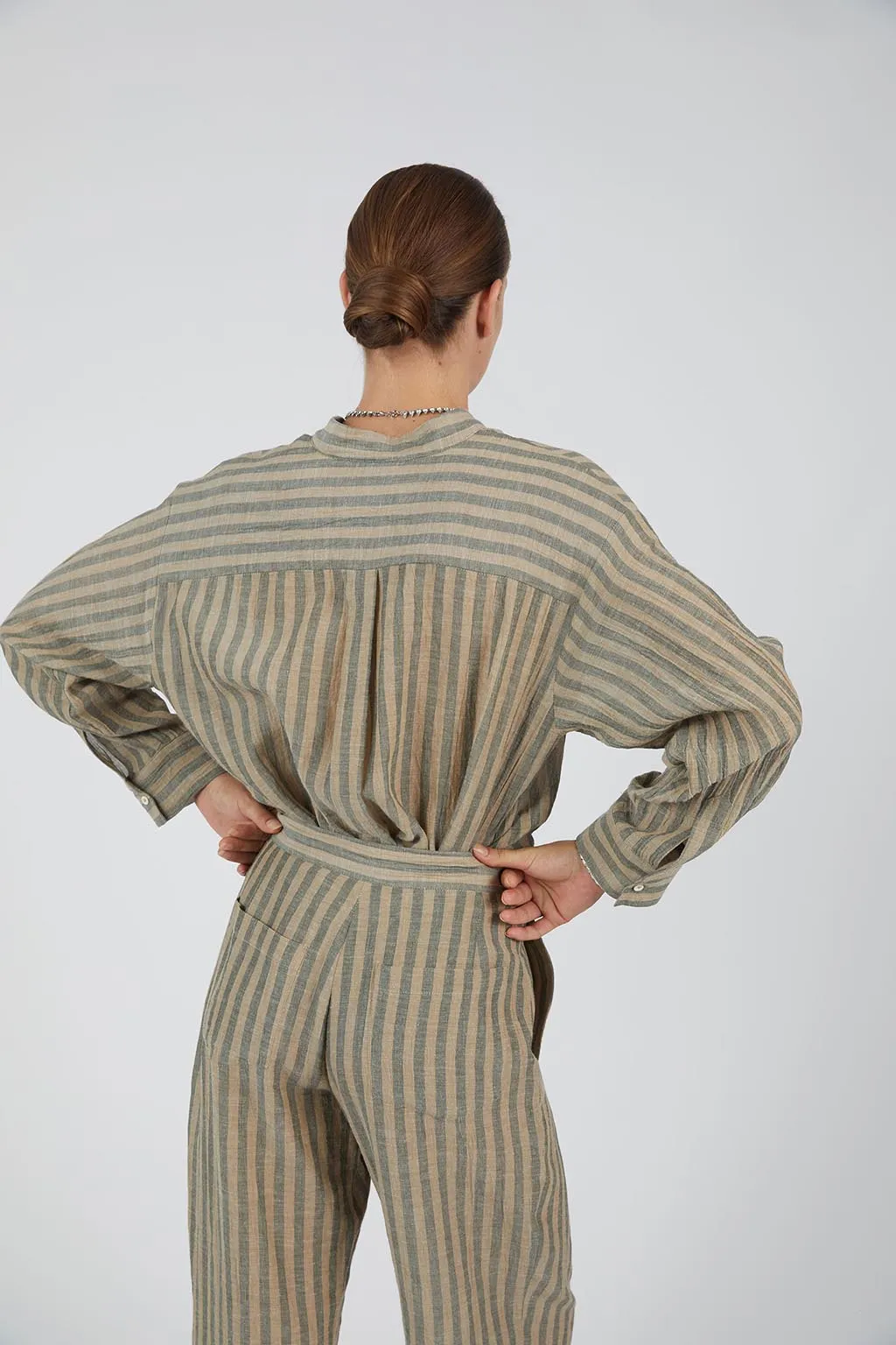 CIDADELA STRIPED COTTON AND LINEN PANTS IN DUNE