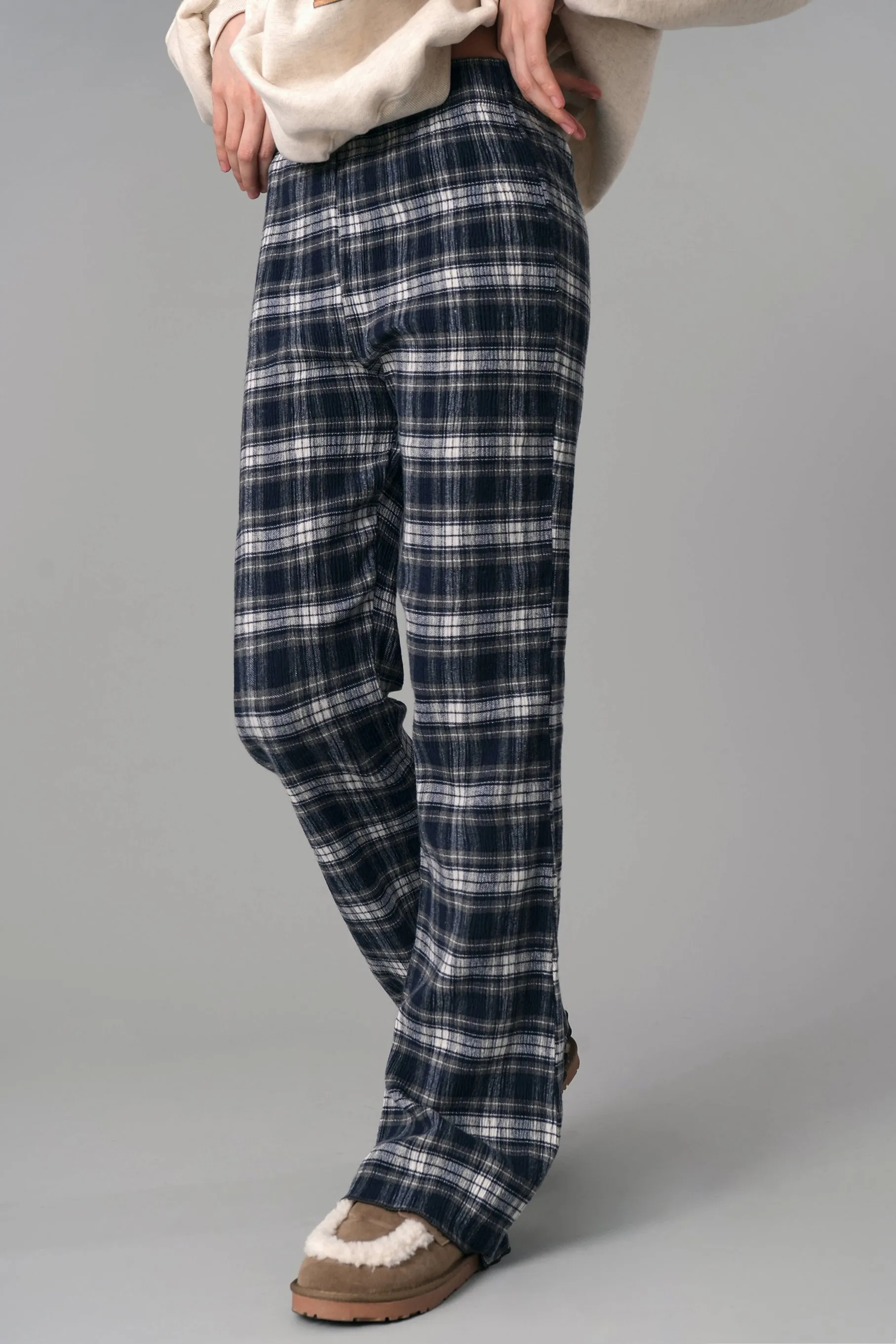 Cotton Plaid Pajama Pants, Navy