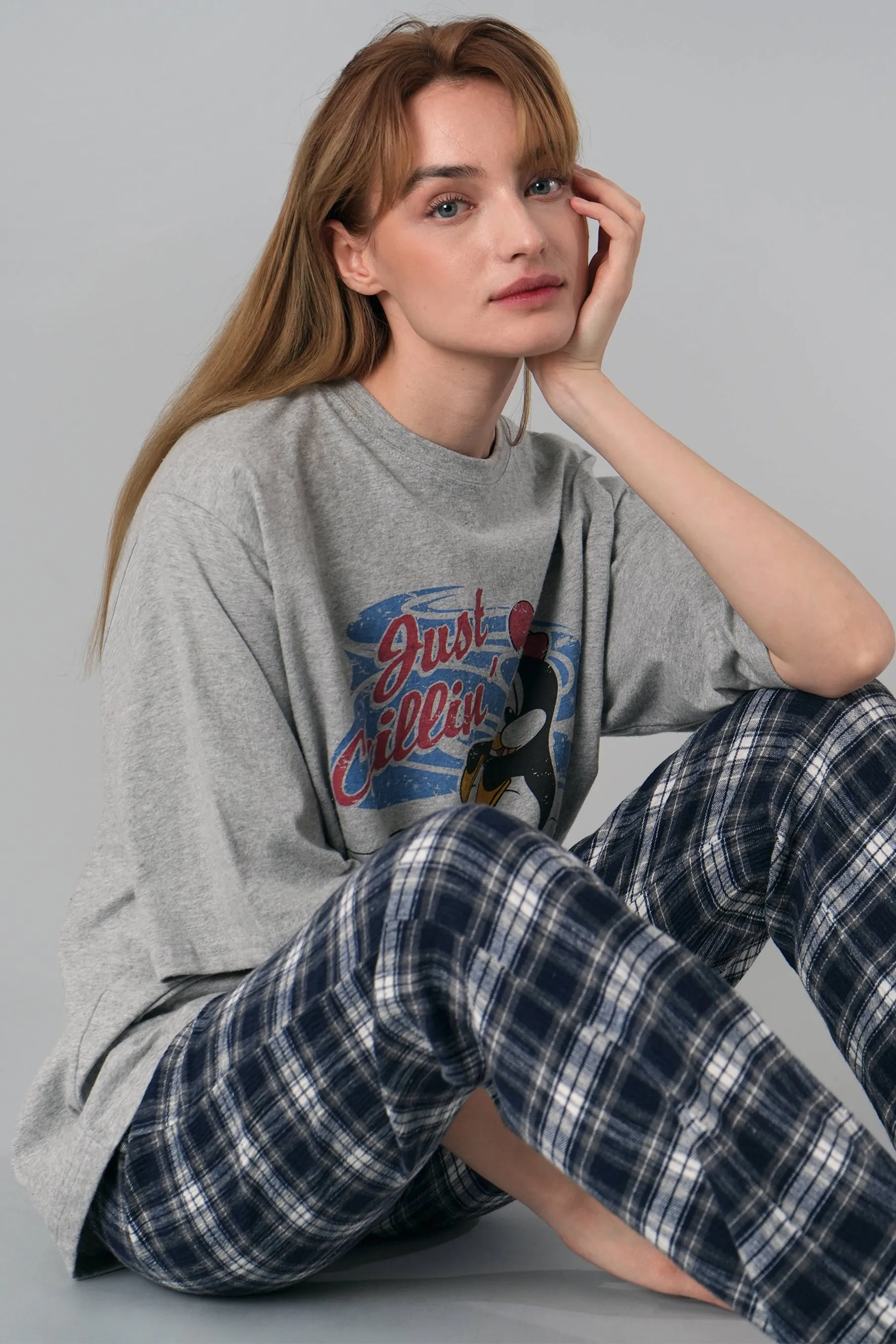 Cotton Plaid Pajama Pants, Navy