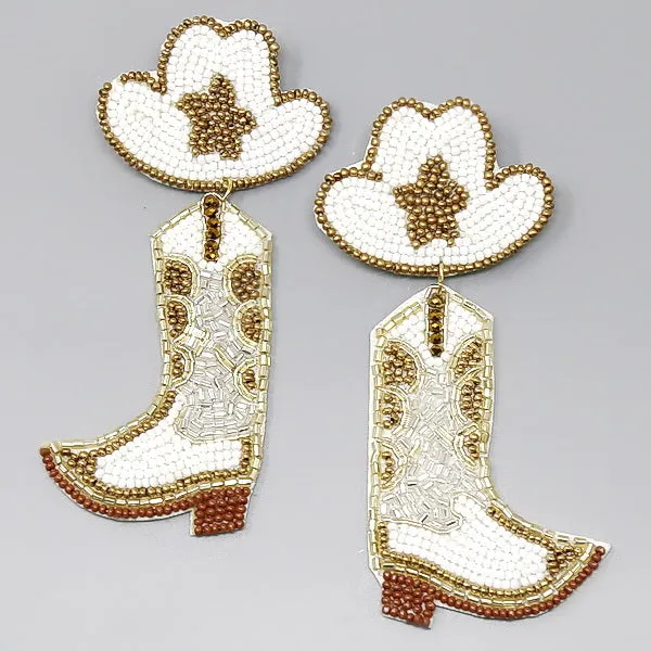 Cowboy Hat And Boots Seed Beaded Earrings