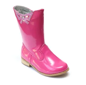 FINAL SALE - L'Amour Girls Patent Fuchsia Cutout Bow Fashion Boots