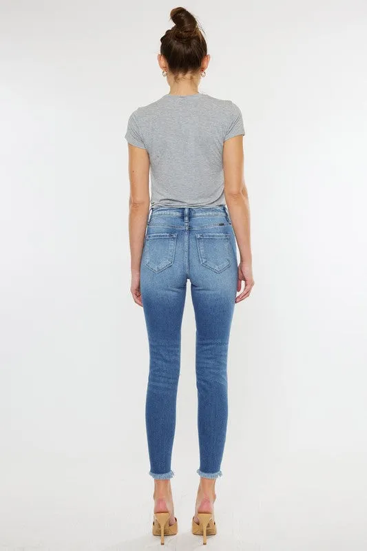 HIGH RISE FRAY HEM ANKLE SKINNYJEANS