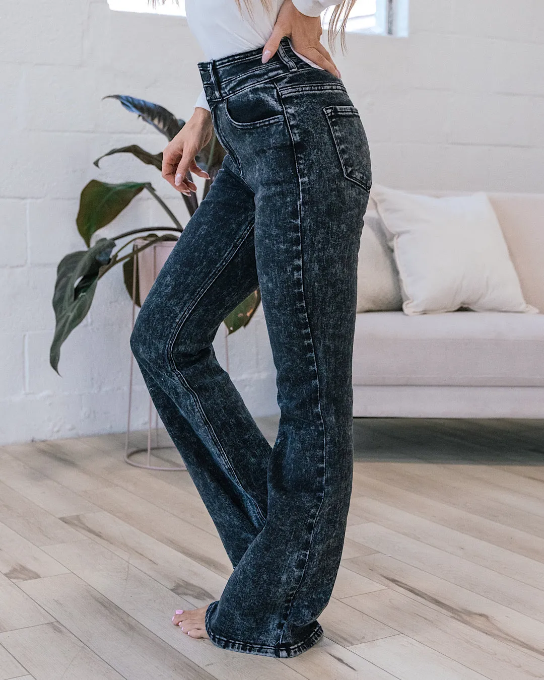 KanCan Alexis Black Acid Wash Flare Jeans