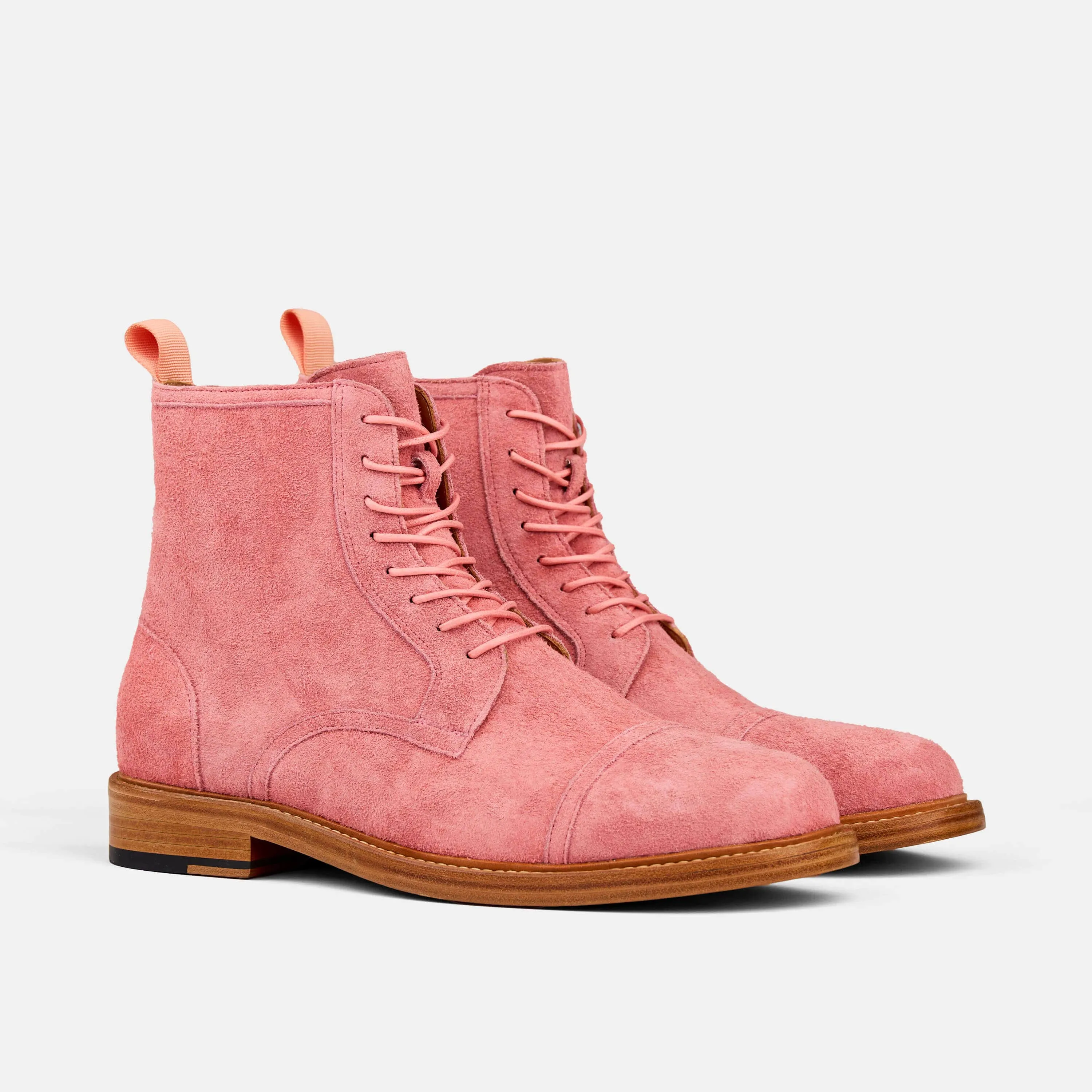 Lincoln Rose Pink Suede Cap Toe Boots