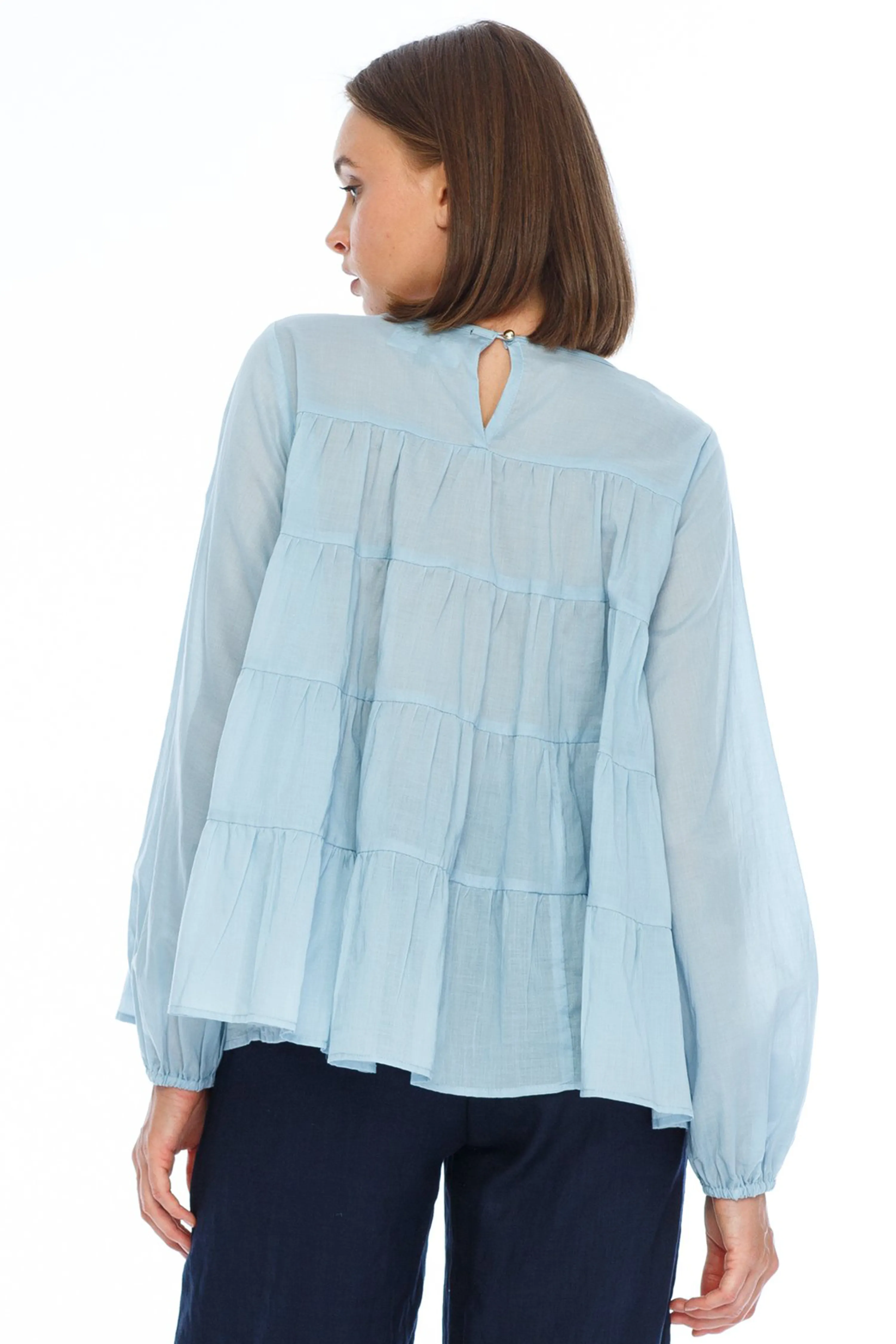 Magnolia Shirred Cotton Voile Blue Top