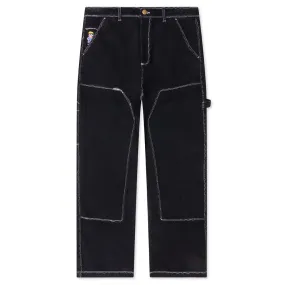 Messy Stitched Work Pants - Black