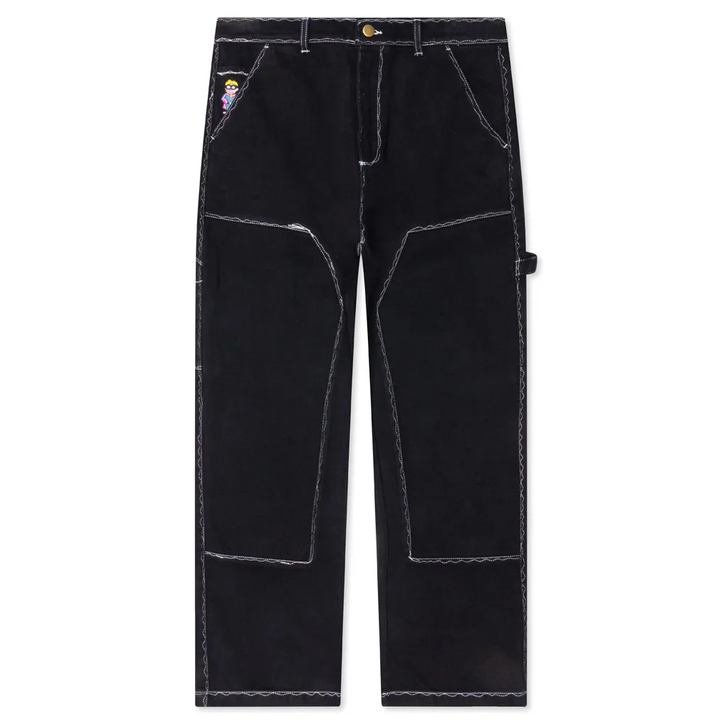 Messy Stitched Work Pants - Black