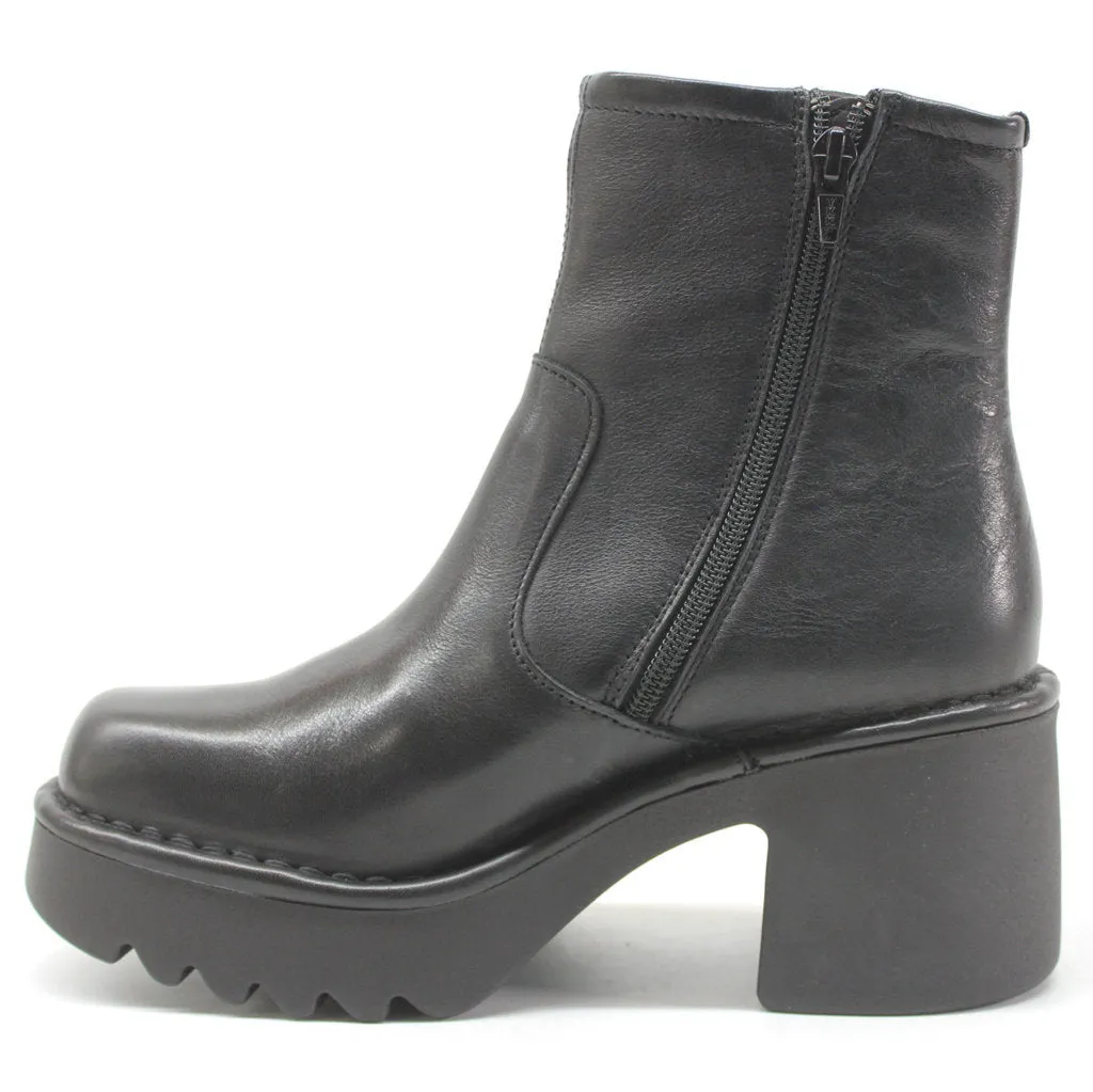 Moge250Fly Leather Women's Zip Up Block Heel Ankle Boots