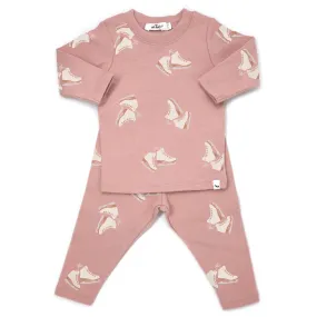 oh baby! Long Sleeve Two Piece Set - Ice Skates Print - Blush