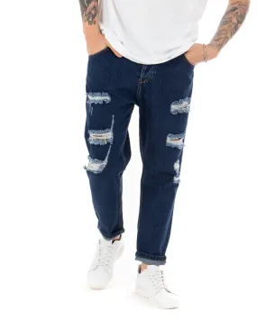 Pantaloni Jeans Uomo Loose Fit Con Rotture Cinque Tasche Casual GIOSAL-P5064A