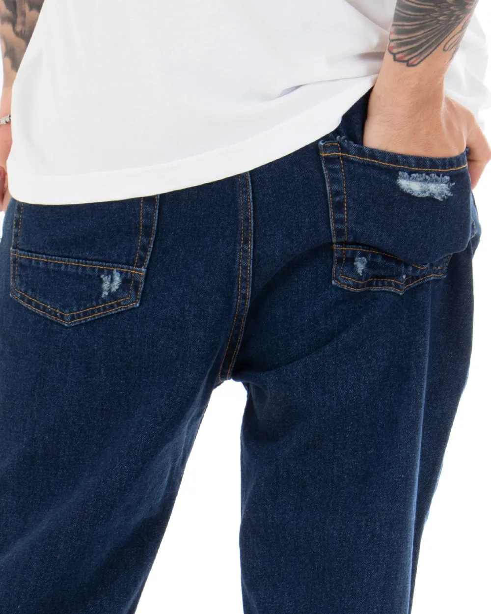 Pantaloni Jeans Uomo Loose Fit Con Rotture Cinque Tasche Casual GIOSAL-P5064A