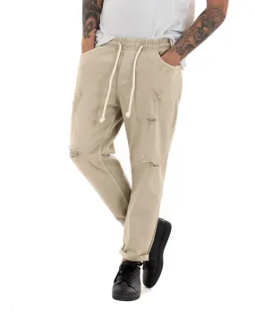 Pantaloni Jeans Uomo Regular Fit Beige Pantalaccio Bull Con Rotture Casual GIOSAL-P4096A