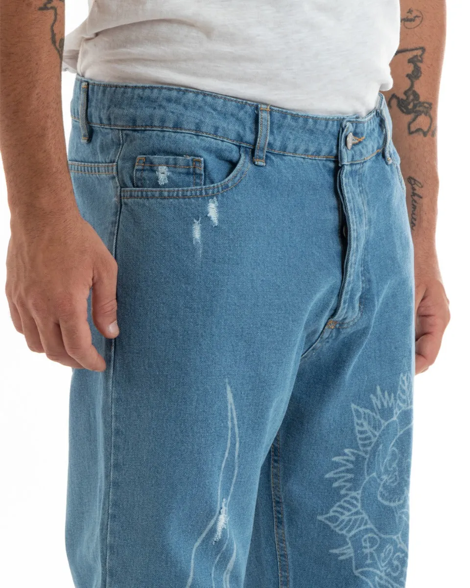 Pantaloni Jeans Uomo Straight Fit Denim Con Stampa Cinque Tasche GIOSAL-P5924A