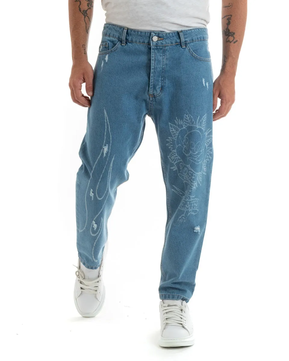 Pantaloni Jeans Uomo Straight Fit Denim Con Stampa Cinque Tasche GIOSAL-P5924A