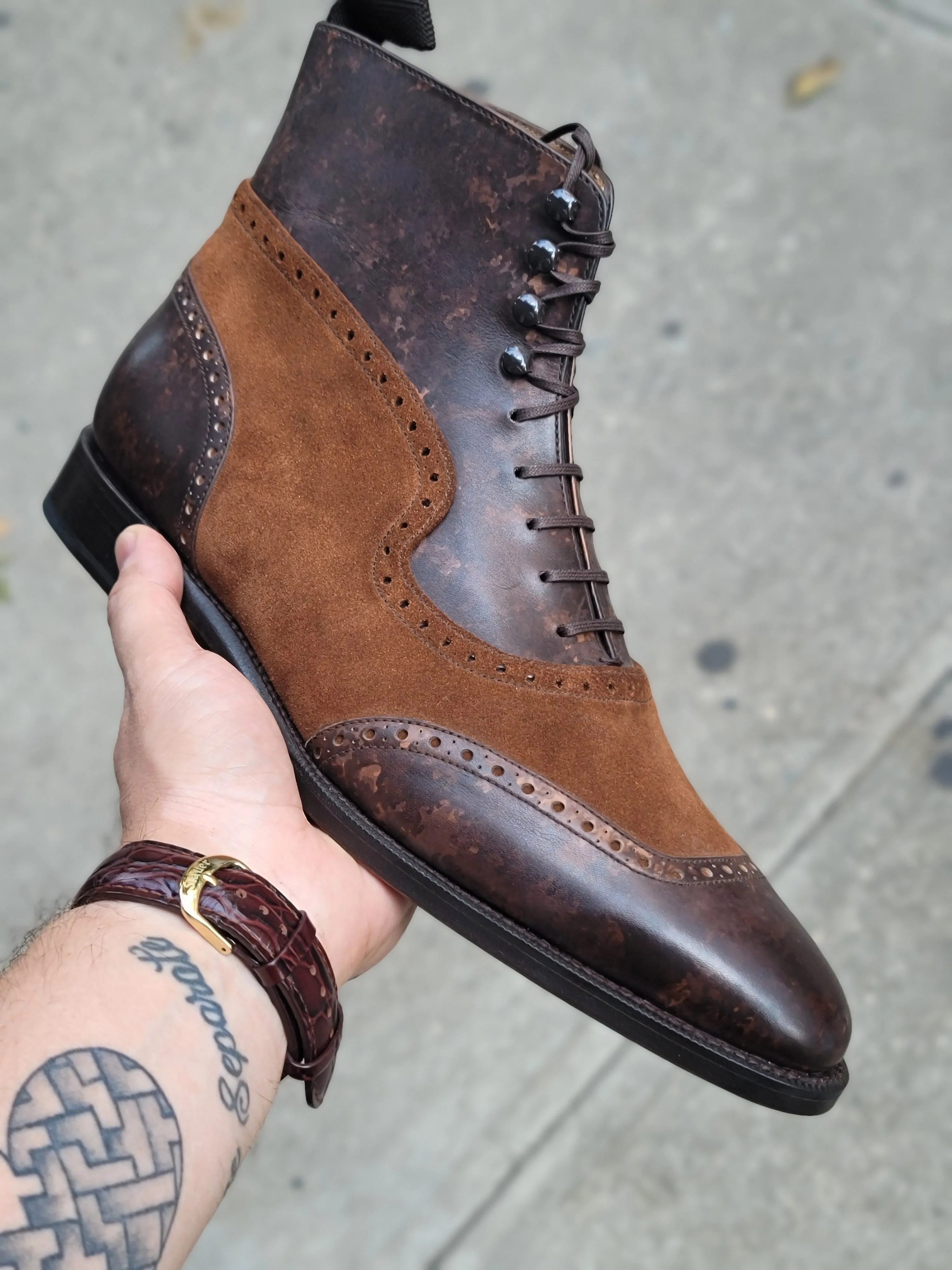 Pinehurst - MTO - Dark Brown Marble Patina / Snuff Suede - TMG Last - Single Leather Sole