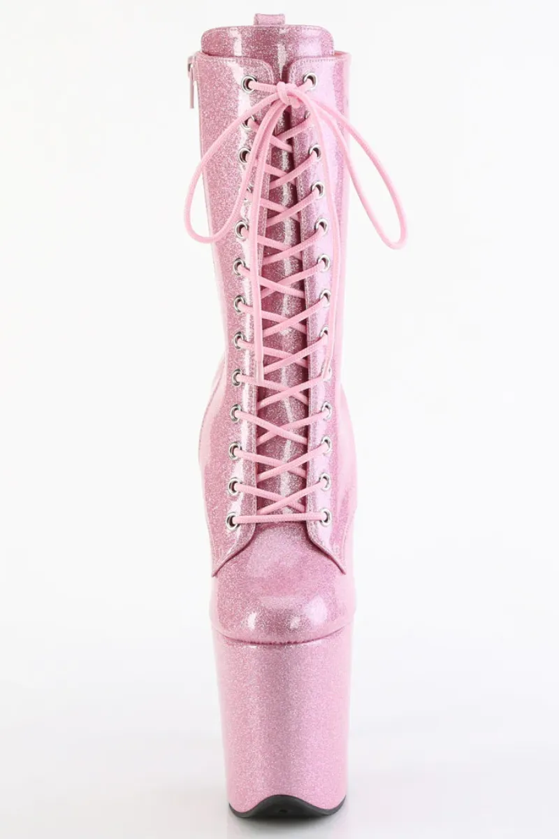 Pleaser USA Flamingo-1040GP 8inch Pleaser Boots - Baby Pink Glitter