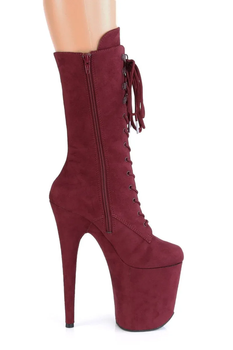 Pleaser USA Flamingo-1050FS Faux Suede 8inch Pleaser Boots - Burgundy