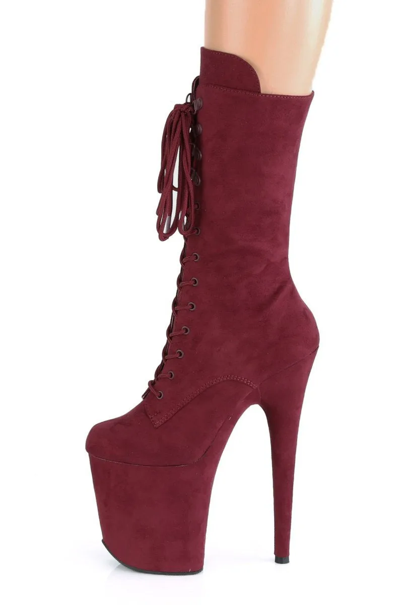 Pleaser USA Flamingo-1050FS Faux Suede 8inch Pleaser Boots - Burgundy