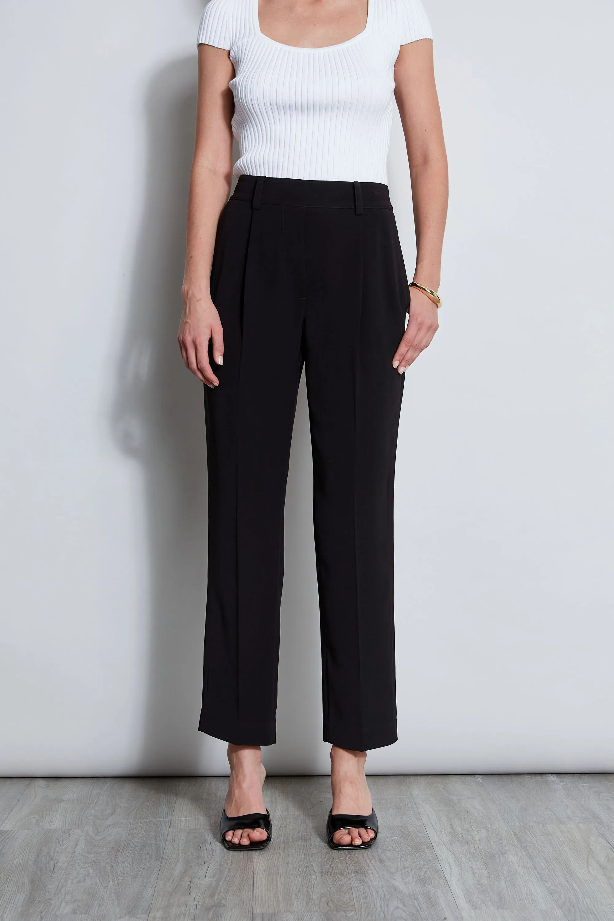 Pleated Straight Leg Pant