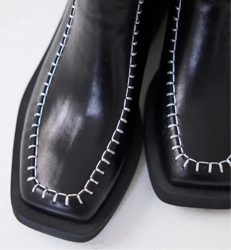 Rocket Square Toe Boots with Topstitch Detail | Black