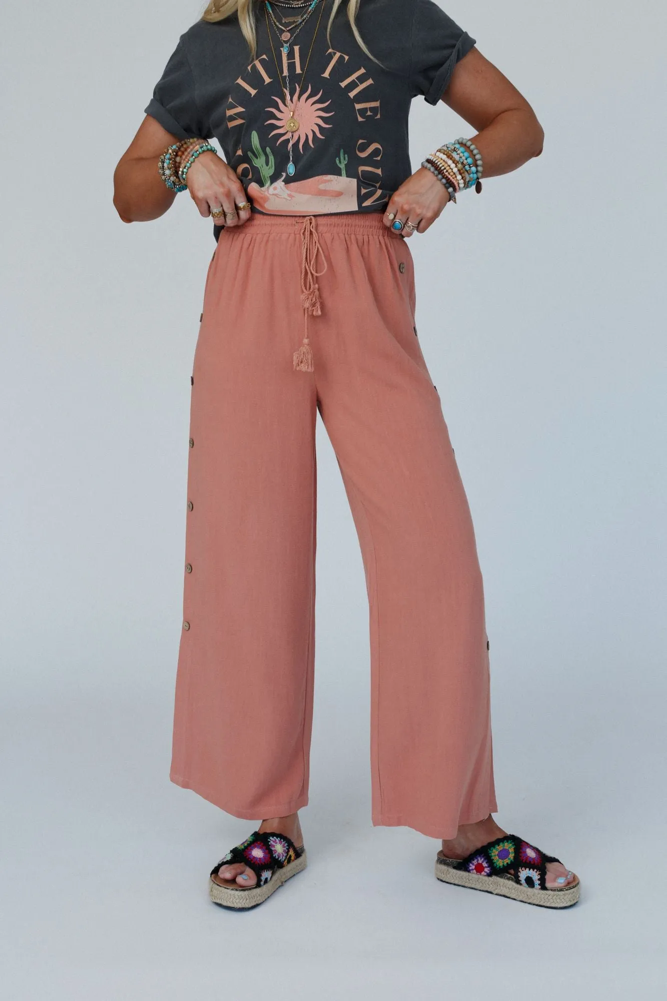 Sunny Side Wide Leg Pants - Peach