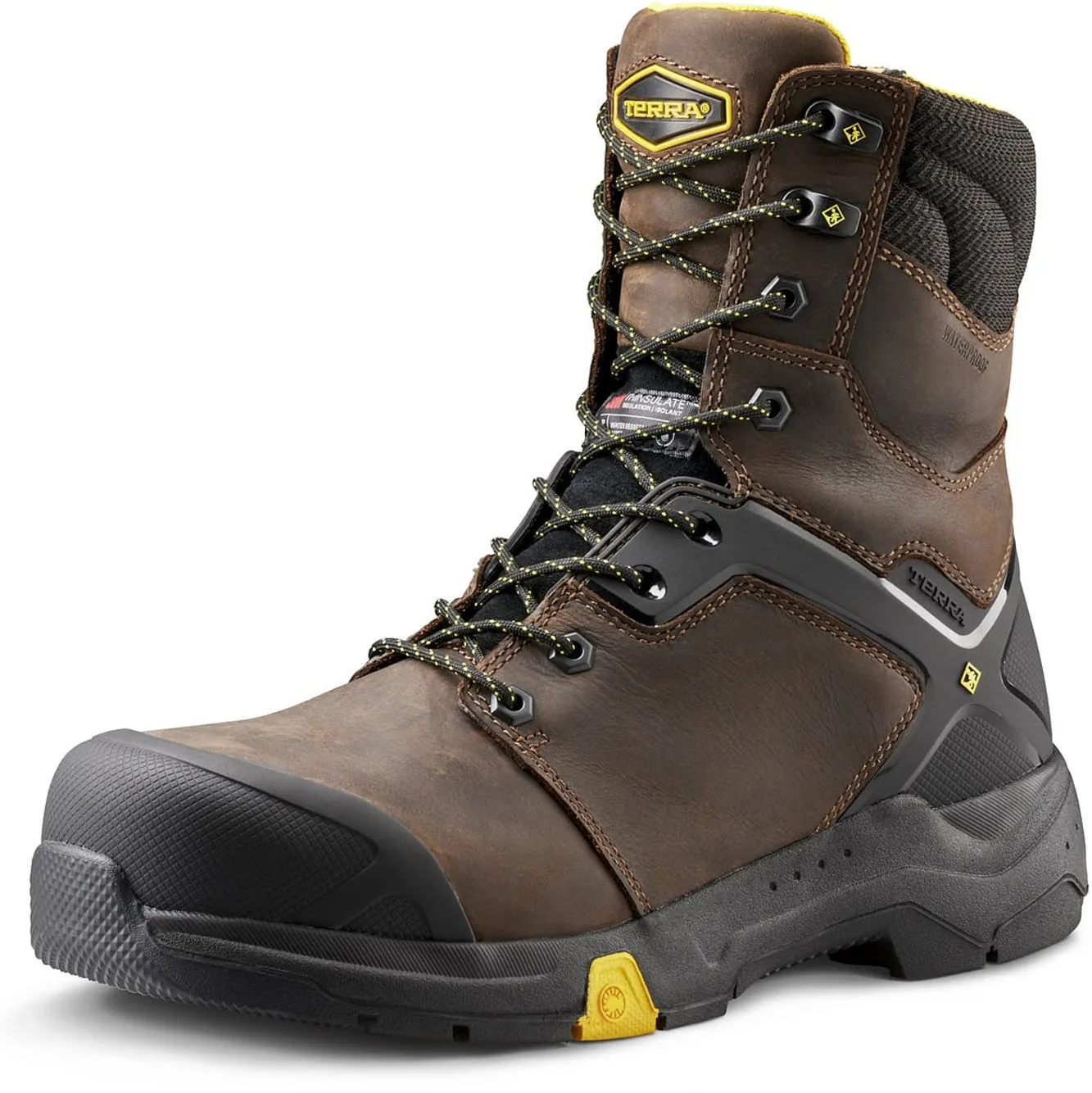 Terra Men's Carbine 8" Comp Toe WP Safety  Work Boot -Brown- 4TCRBN