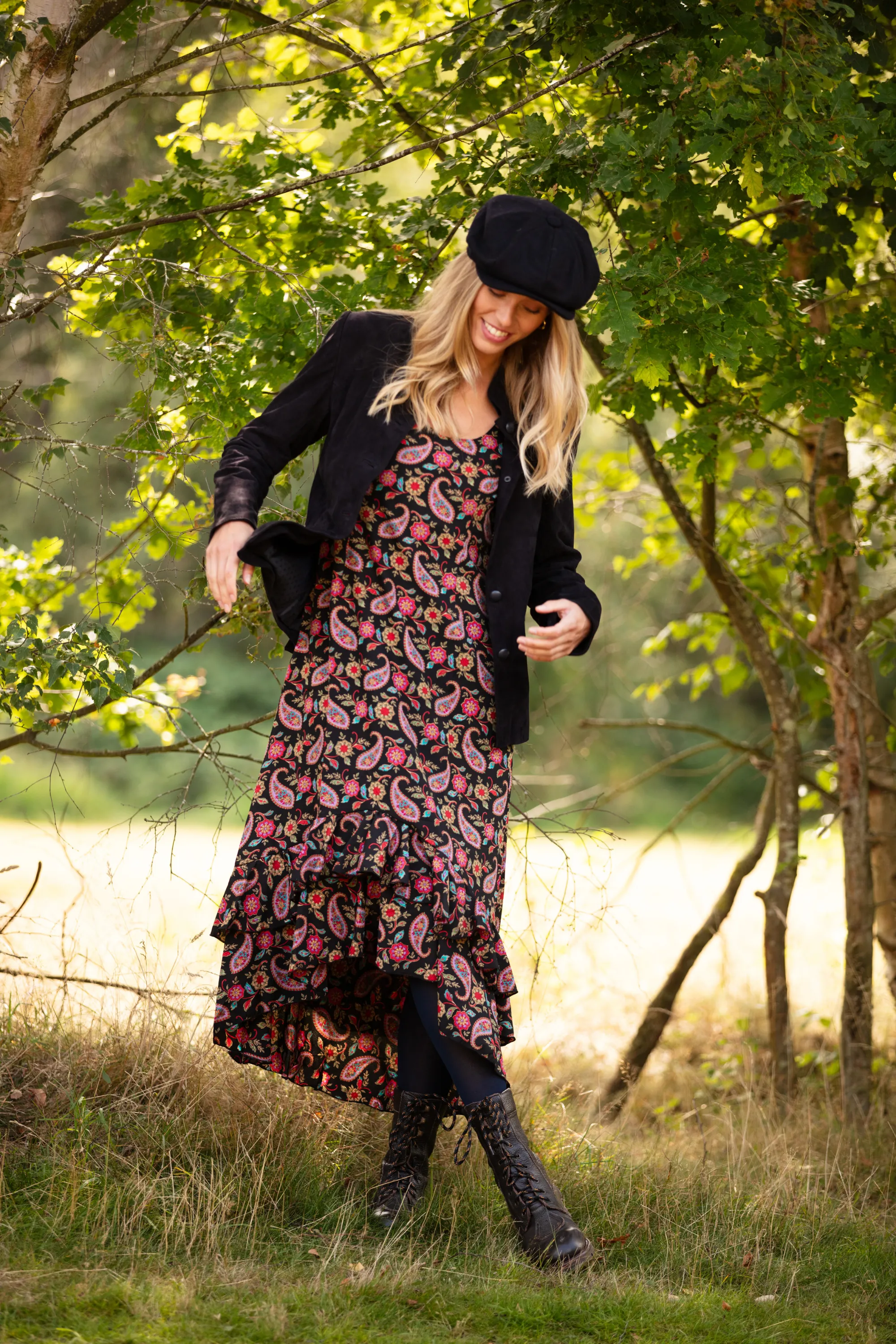 Victoria Midi Dress in Black Paisley