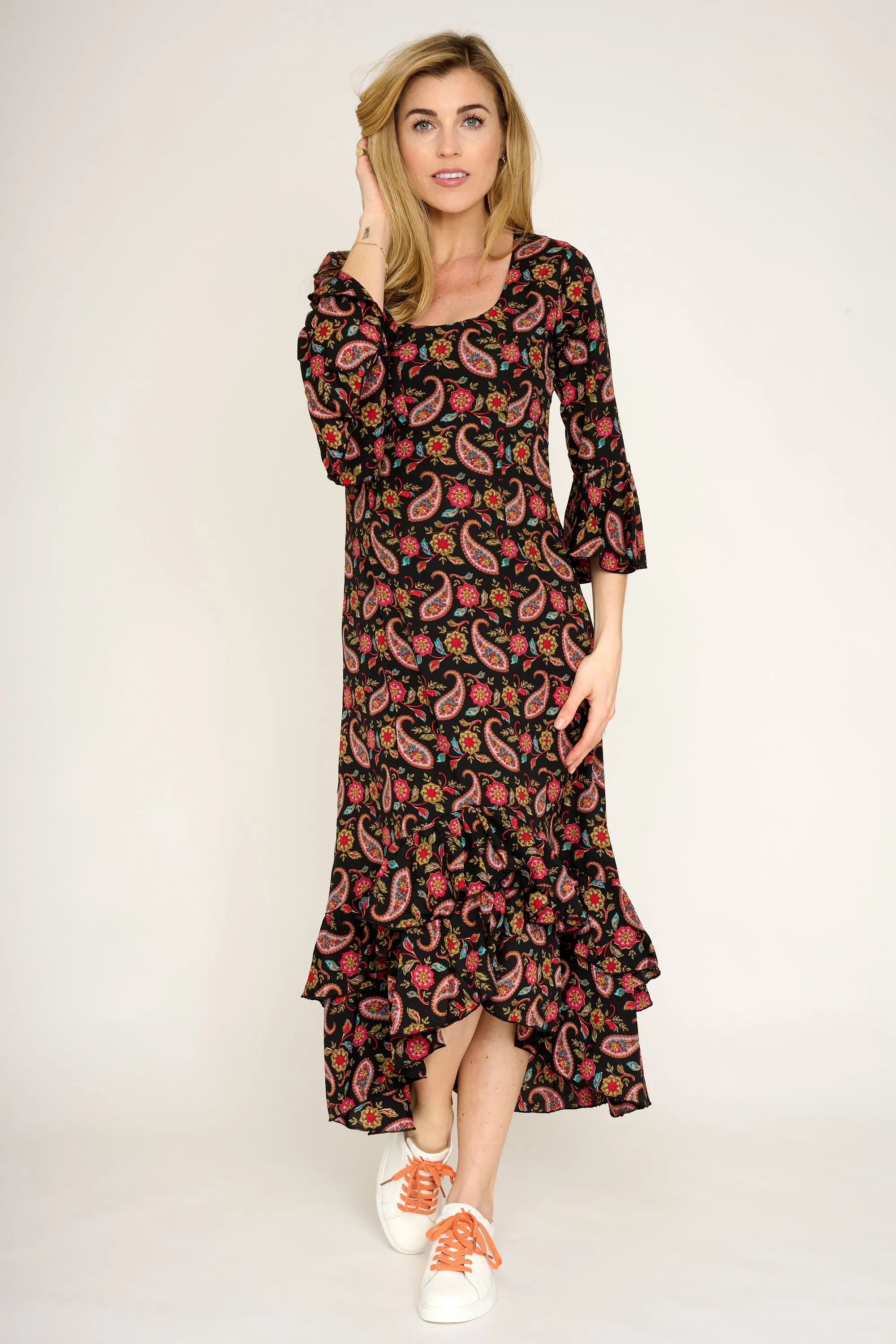 Victoria Midi Dress in Black Paisley