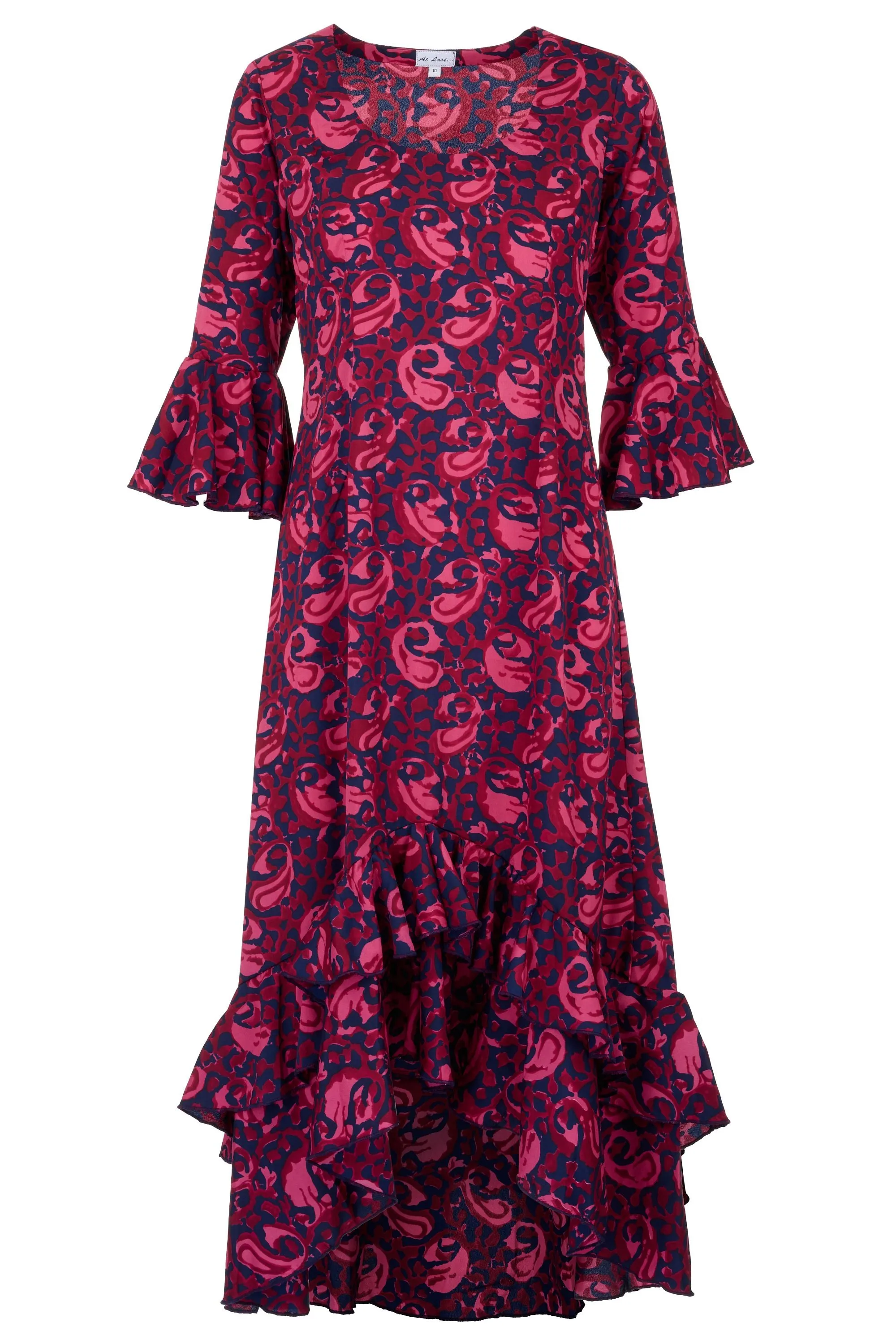 Victoria Midi Dress in Magenta & Navy Swirl