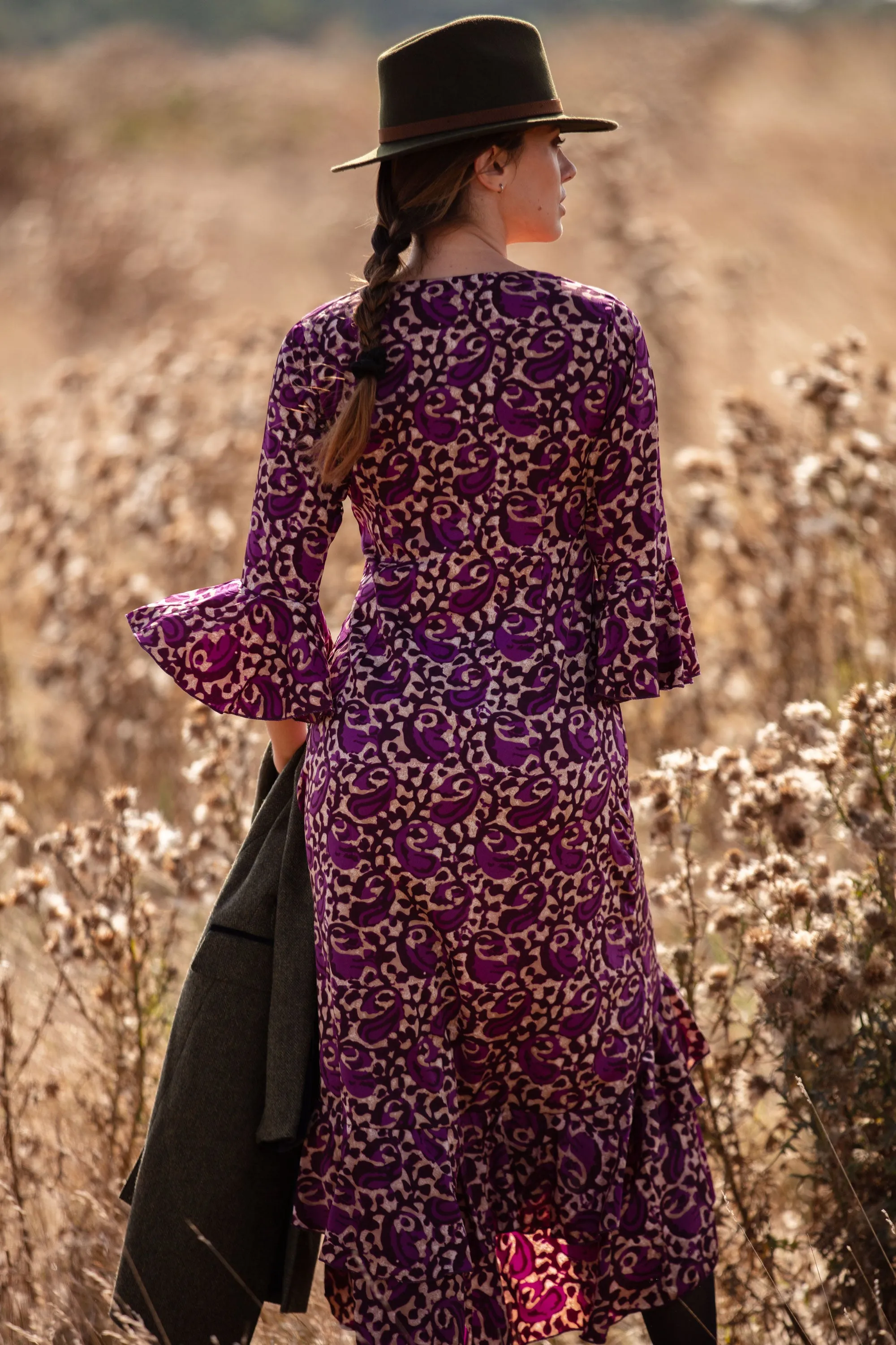 Victoria Midi Dress in Midnight Purple Swirl